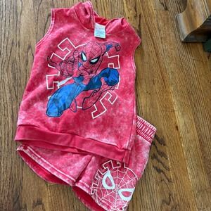 Marvel Spiderman Outfit Set size XS Sleeveless Hoodie Shorts Red Graphic ‎ NWOT